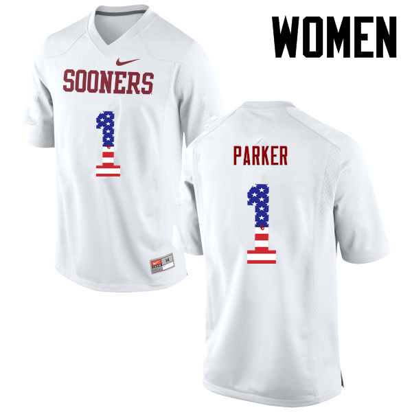 Women Oklahoma Sooners #1 Jordan Parker College Football USA Flag Fashion Jerseys-White - Click Image to Close